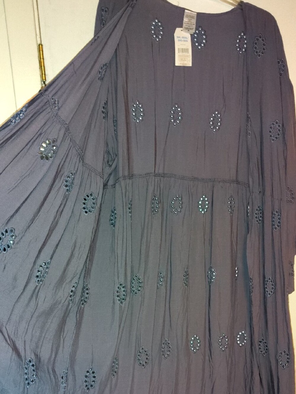 Purple Embroidered Long Kimono Cardigan - Picture 5 of 9